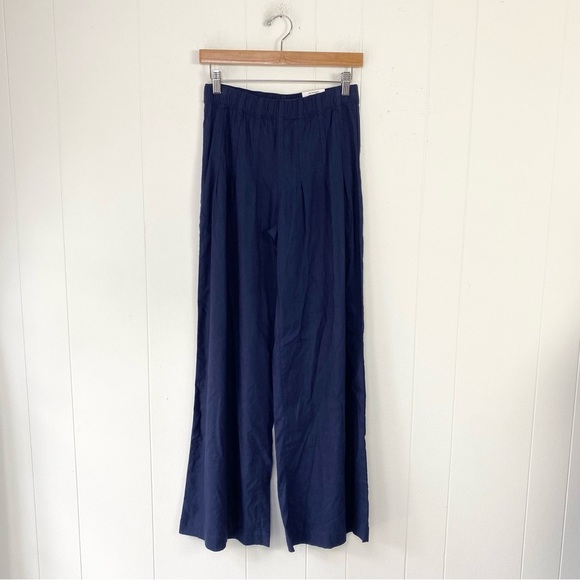 NWT INC INTERNATIONAL CONCEPTS Navy Blue Linen Blend Wide-Leg Stretch Pants sz 2 - Picture 1 of 15